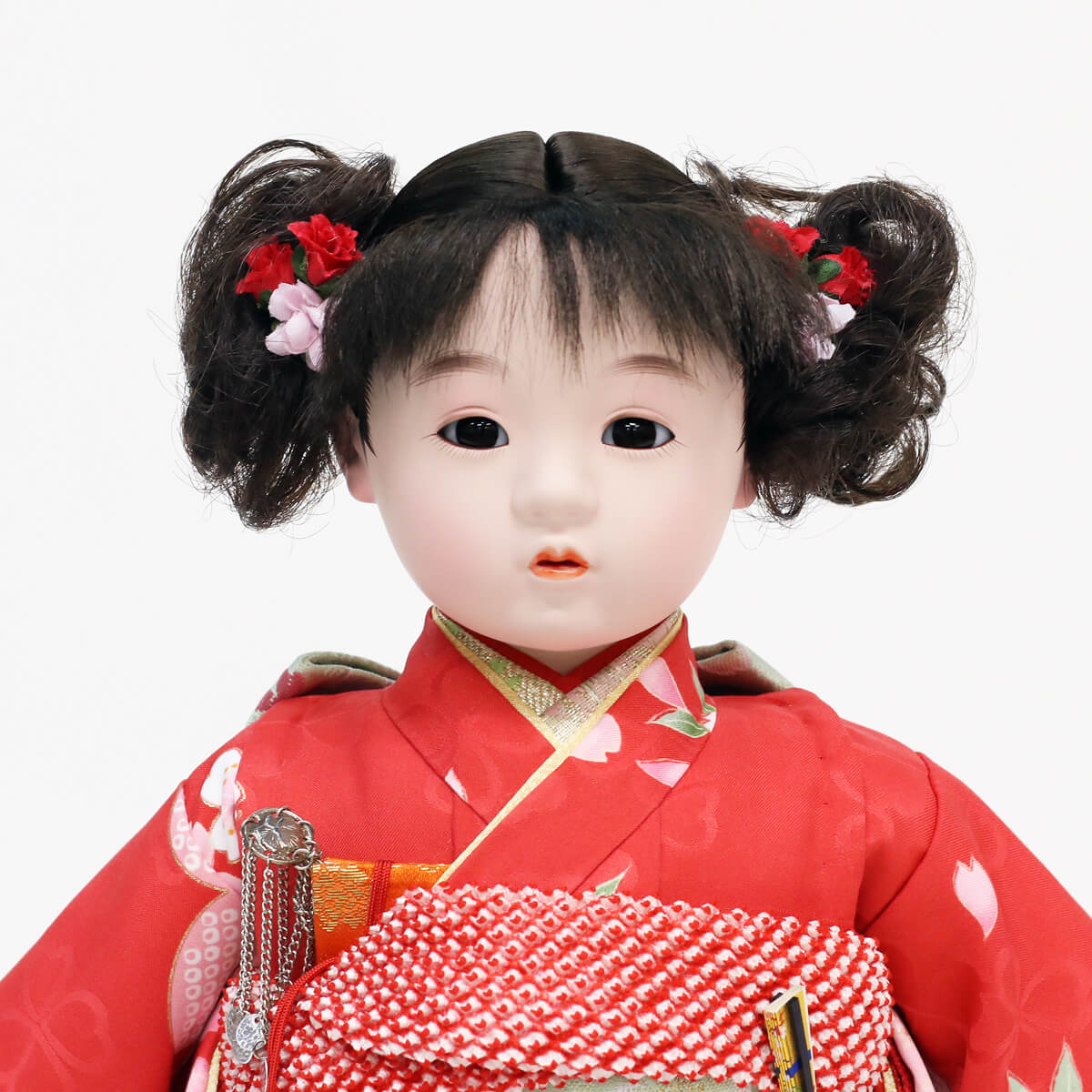 市松人形 松寿作 京友禅 赤 桜に桜 ひな祭り : 雛人形 五月人形