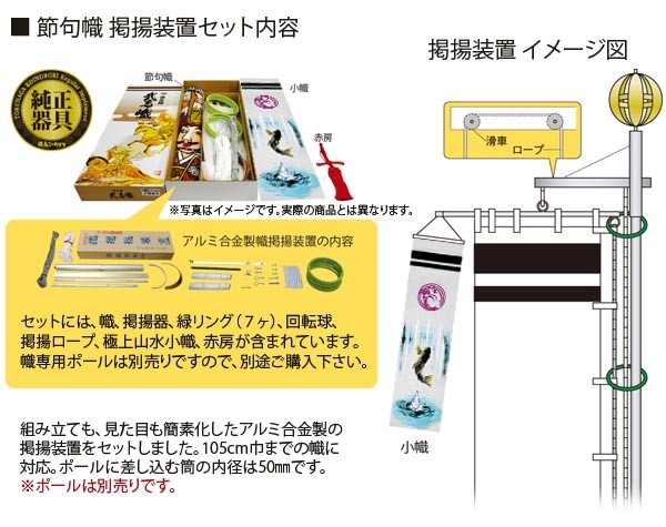 幟旗 節句幟 極上山水龍虎之図セット 撥水加工 6.5m 掲揚装置付