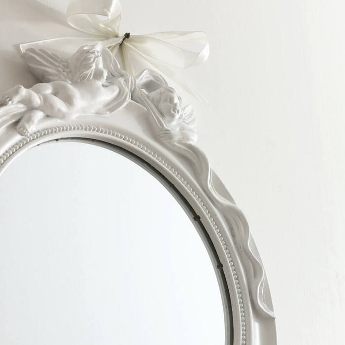 ウォールミラー エンジェルリボン 鏡 壁飾り 壁掛け リボン付き