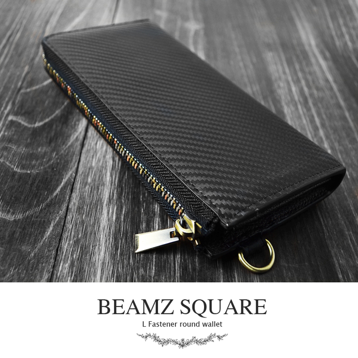 長財布 BEAMZSQUARE 牛革グリーン×ゴールド ラウンドファスナー長財布