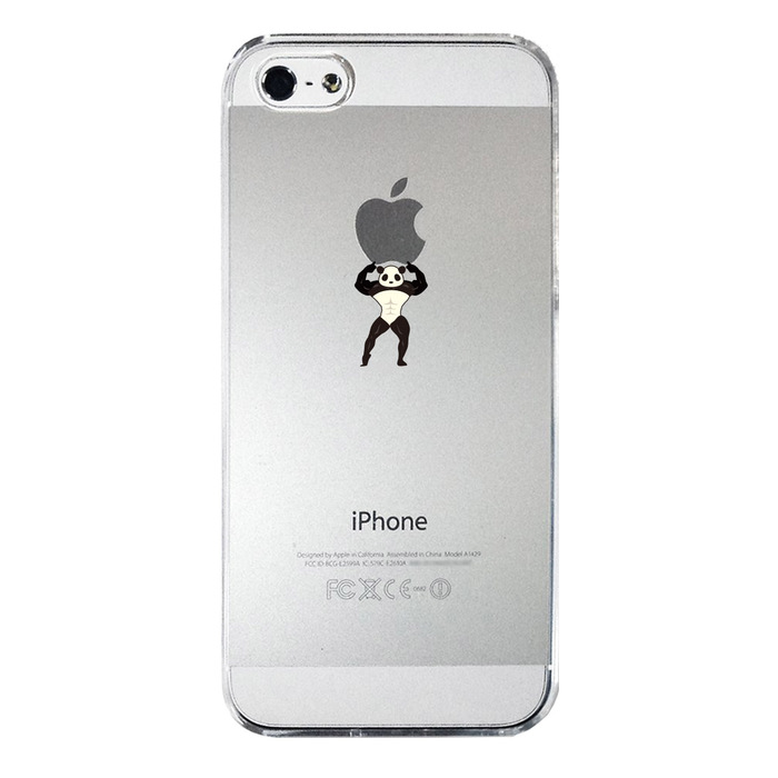 iPhone5 iPhone5s ケース クリア パンダがアップルを重量挙げ まっちょ スマホケース ハード スマホケース ハード-3