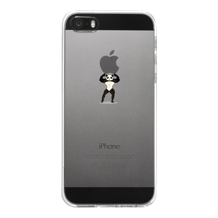 iPhone5 iPhone5s ケース クリア パンダがアップルを重量挙げ まっちょ スマホケース ハード スマホケース ハード-4