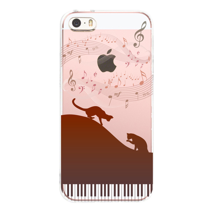 iPhone5 iPhone5s кейс прозрачный фортепьяно Silhouette кошка Brown смартфон кейс твердый смартфон кейс твердый -1