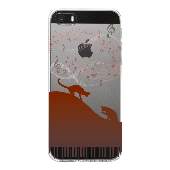 iPhone5 iPhone5s кейс прозрачный фортепьяно Silhouette кошка Brown смартфон кейс твердый смартфон кейс твердый -4