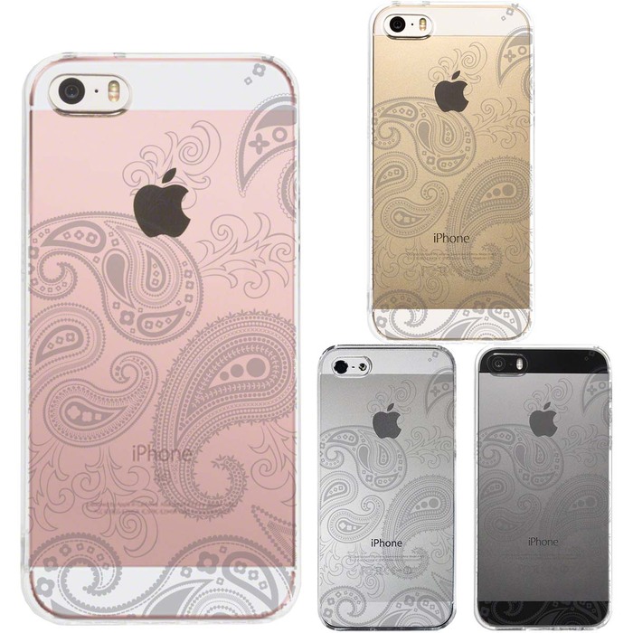 iPhone5 iPhone5s ケース クリア ペイズリー柄 ライトグレイ スマホケース ハード スマホケース ハード-0