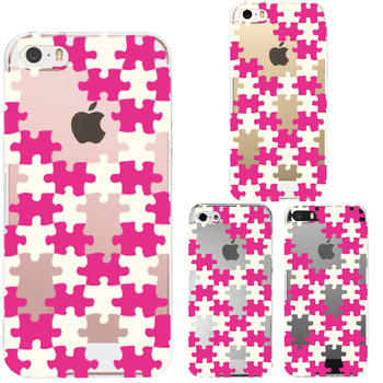 iPhone5 iPhone5s ケース クリア パズル ライトイエロー ピンク スマホケース ハード スマホケース ハード-0