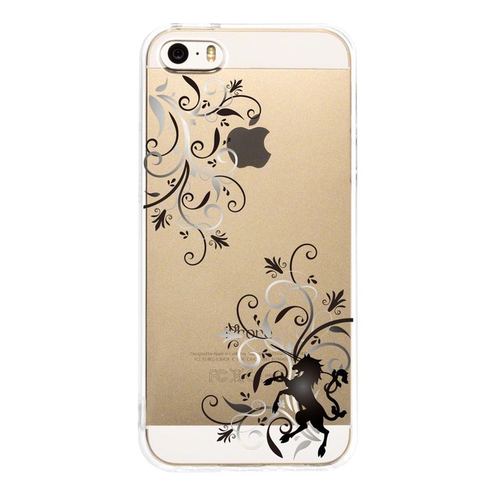 iPhone5 iPhone5s ケース クリア フローラル ＆ ユニコーン （グレー スマホケース ハード スマホケース ハード-2