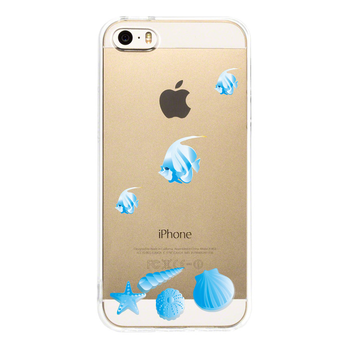 iPhone5 iPhone5s ケース クリア 熱帯魚と貝 ブルー スマホケース ハード スマホケース ハード-2