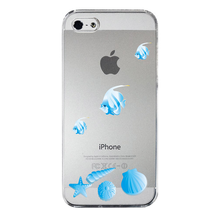iPhone5 iPhone5s ケース クリア 熱帯魚と貝 ブルー スマホケース ハード スマホケース ハード-3