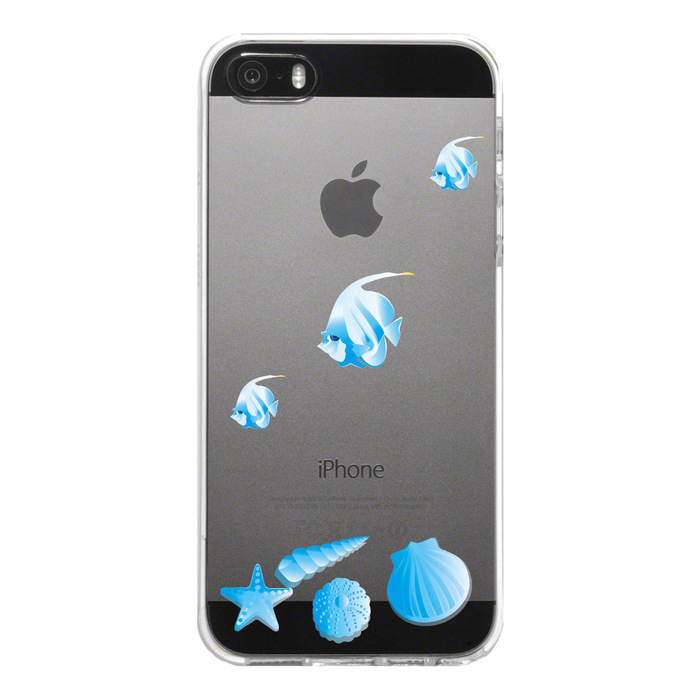 iPhone5 iPhone5s ケース クリア 熱帯魚と貝 ブルー スマホケース ハード スマホケース ハード-4