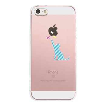 iPhone5 iPhone5s ケース クリア 猫と蝶々 ブルー スマホケース ハード スマホケース ハード-1