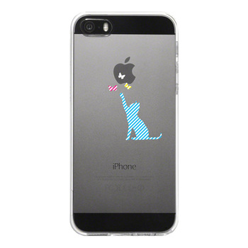 iPhone5 iPhone5s ケース クリア 猫と蝶々 ブルー スマホケース ハード スマホケース ハード-4