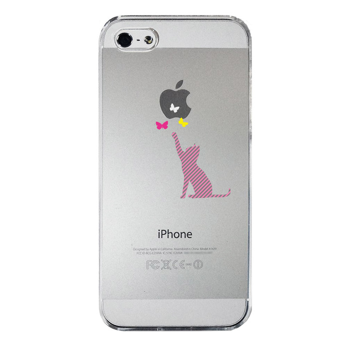iPhone5 iPhone5s ケース クリア 猫と蝶々 ストライプ スマホケース ハード スマホケース ハード-3