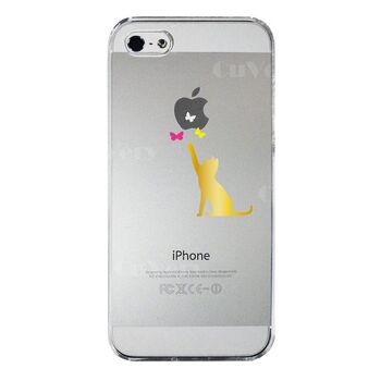 iPhone5 iPhone5s ケース クリア 蝶々気になるにゃんこ ゴールド スマホケース ハード スマホケース ハード-4