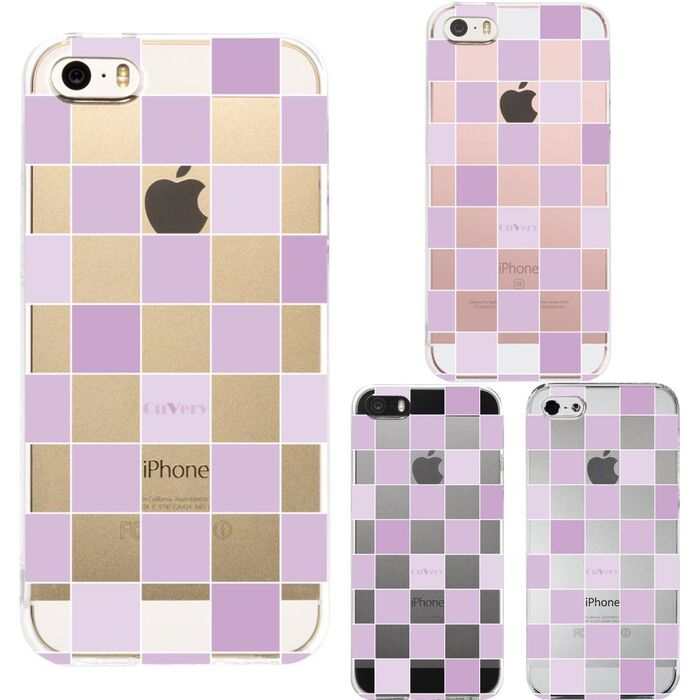 iPhone5 iPhone5s ケース クリア チェック パープル スマホケース ハード スマホケース ハード-0