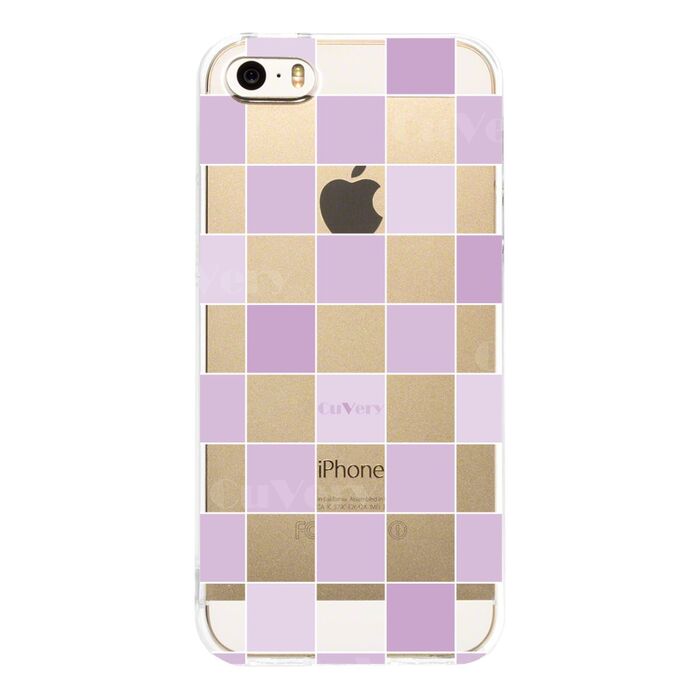 iPhone5 iPhone5s ケース クリア チェック パープル スマホケース ハード スマホケース ハード-1