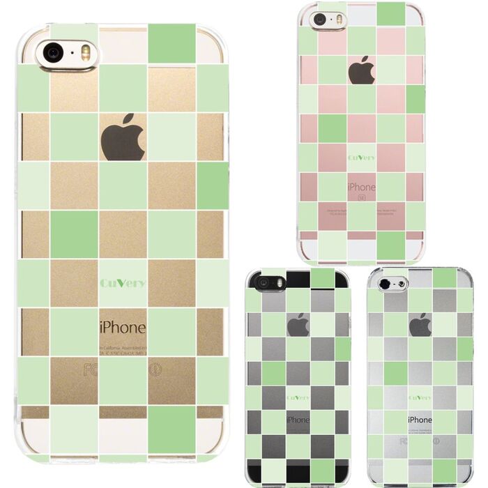 iPhone5 iPhone5s ケース クリア チェック グリーン スマホケース ハード スマホケース ハード-0