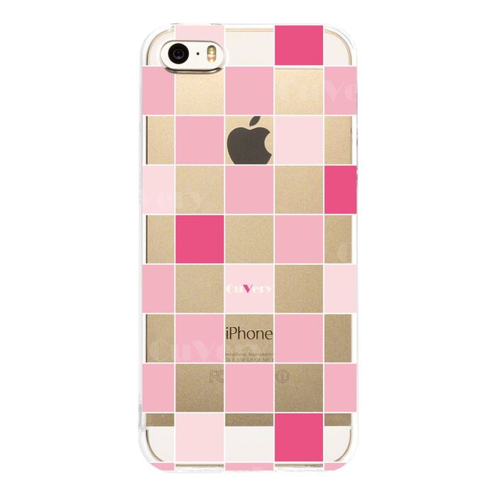 iPhone5 iPhone5s ケース クリア チェック ピンク スマホケース ハード スマホケース ハード-2