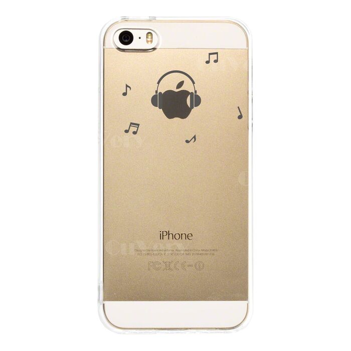 iPhone5 iPhone5s ケース クリア 音楽 music ヘッドフォン ヘッドホン グレー スマホケース ハード スマホケース ハード-1