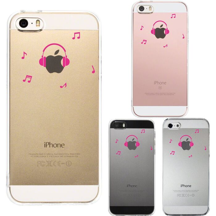 iPhone5 iPhone5s ケース クリア 音楽 music ヘッドフォン ヘッドホン ピンク スマホケース ハード スマホケース ハード-0