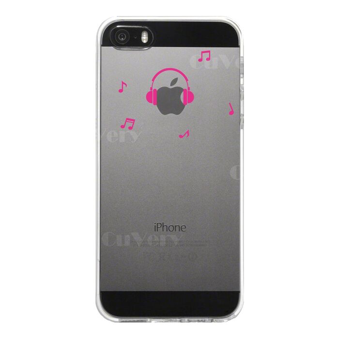 iPhone5 iPhone5s ケース クリア 音楽 music ヘッドフォン ヘッドホン ピンク スマホケース ハード スマホケース ハード-3