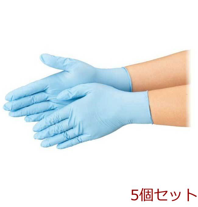 業務用No.555 ニトリルトライ3 ブルー パウダーフリー ニトリルゴム製 使い捨て手袋 Sサイズ 100枚入 5セット-0
