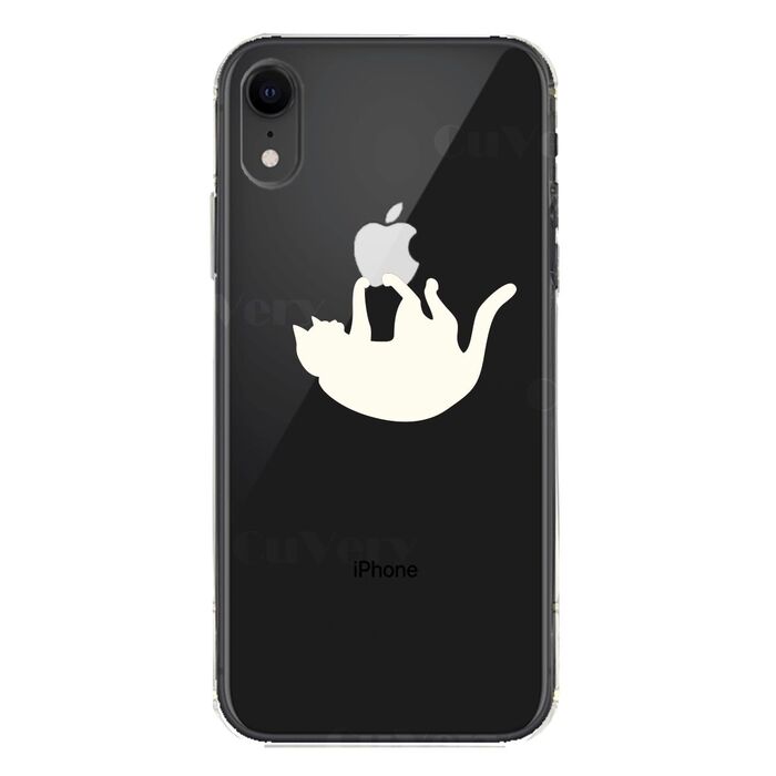 iPhoneXR ケース クリア ソフト ぶらさがりネコ ホワイト スマホケース ワイヤレス充電対応 ソフトスマホケース-5