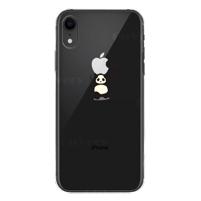 iPhoneXR ケース クリア ソフト パンダ 重量挙げ 努力感 スマホケース ワイヤレス充電対応 ソフトスマホケース-5