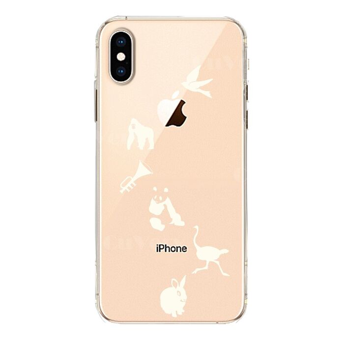 iPhoneX ケース iPhoneXS ケース ソフト 動物 しりとり ホワイト スマホケース ソフトスマホケース-1