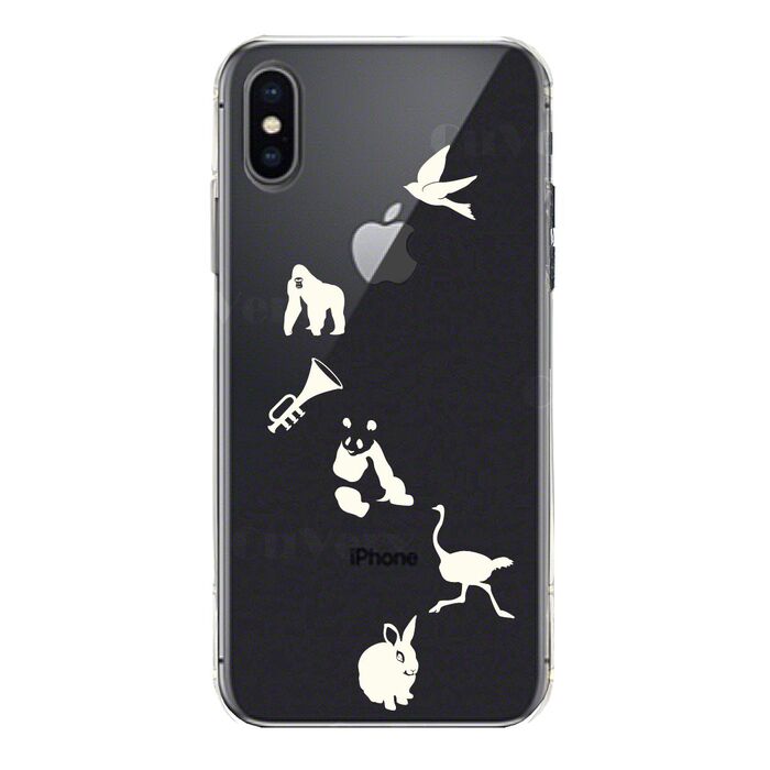 iPhoneX ケース iPhoneXS ケース ソフト 動物 しりとり ホワイト スマホケース ソフトスマホケース-2