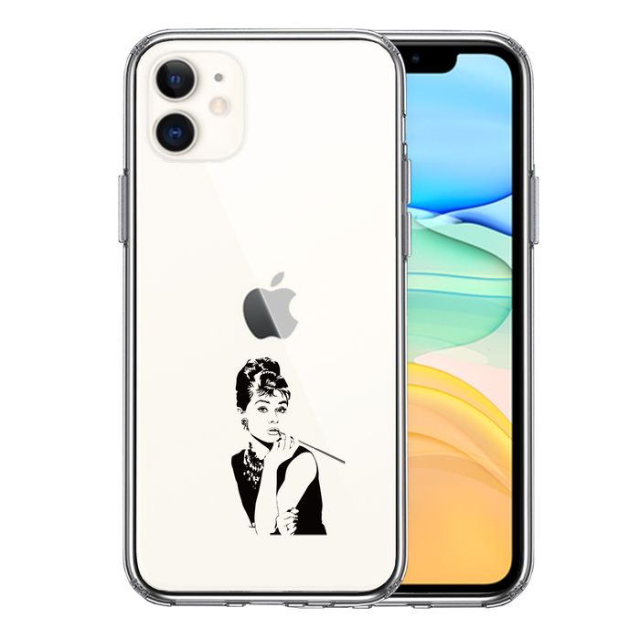 iPhone11 ケース クリアオードリー ヘプバーン スマホケース 側面ソフト 背面ハード ハイブリッド-0