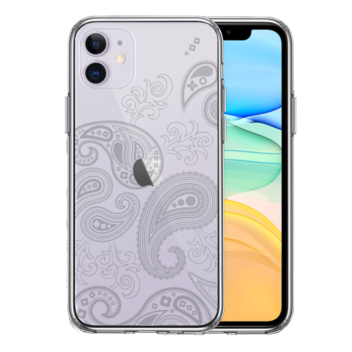 iPhone11 ケース クリアペイズリー 柄 ライトグレイ スマホケース 側面ソフト 背面ハード ハイブリッド-0