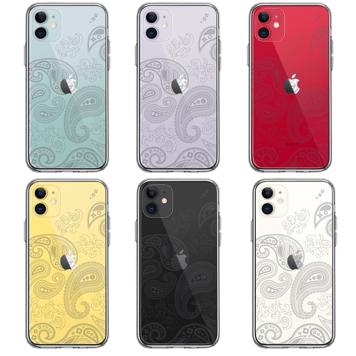 iPhone11 ケース クリアペイズリー 柄 ライトグレイ スマホケース 側面ソフト 背面ハード ハイブリッド-1