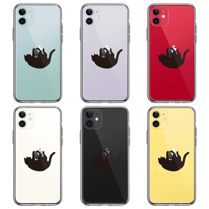 iPhone11 ケース クリアぶらさがりネコ スマホケース 側面ソフト 背面ハード ハイブリッド-1