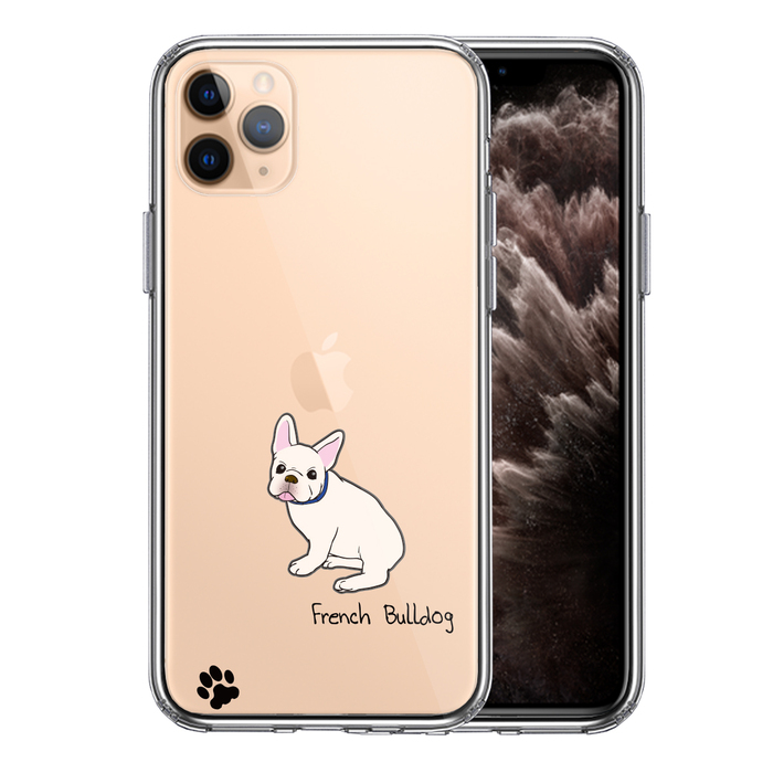iPhone11pro ケース クリアフレンチブルドック 2 スマホケース 側面ソフト 背面ハード ハイブリッド-0