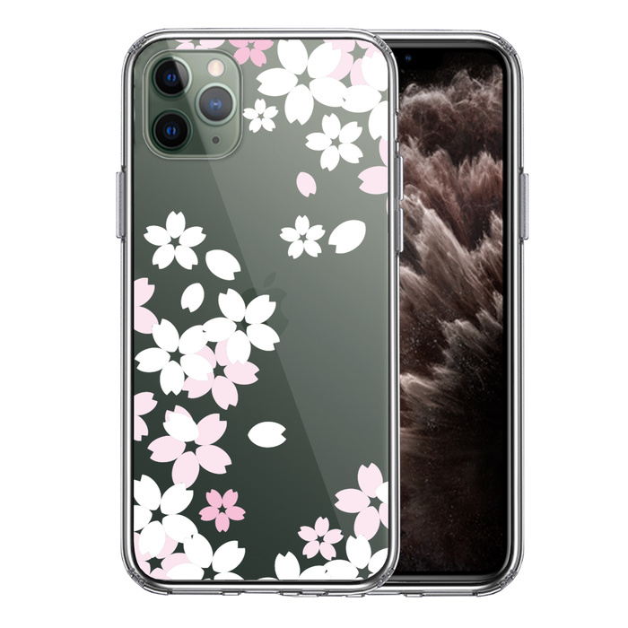 iPhone11pro ケース クリア桜 ホワイト スマホケース 側面ソフト 背面ハード ハイブリッド-0