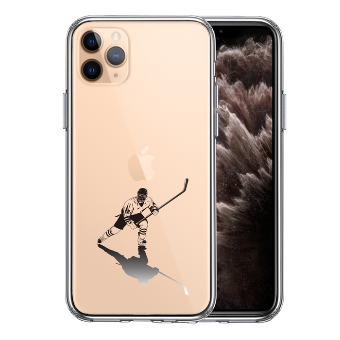 iPhone11pro ケース クリアアイスホッケー 影付き スマホケース 側面ソフト 背面ハード ハイブリッド-0