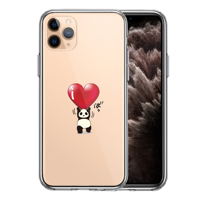iPhone11pro ケース クリアパンダ ハート 重量挙げ 努力感 スマホケース 側面ソフト 背面ハード ハイブリッド-0