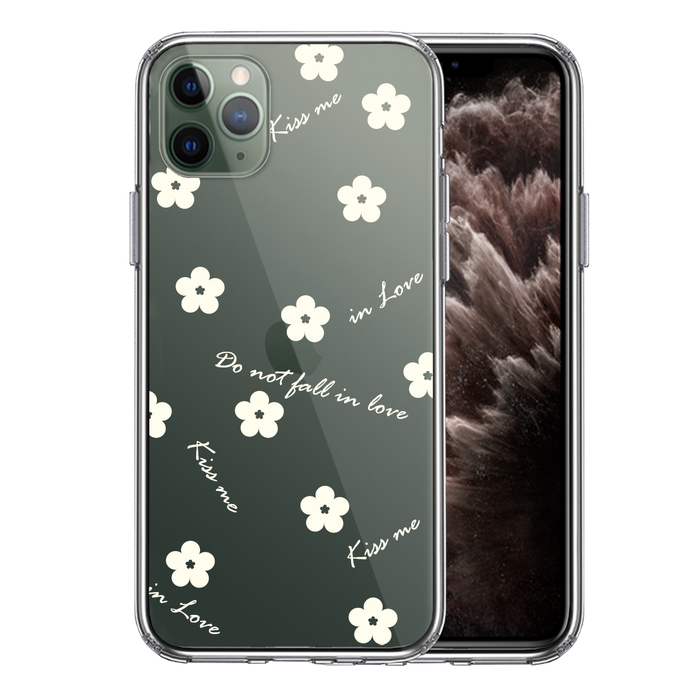 iPhone11pro ケース クリアフラワー ライトイエロー スマホケース 側面ソフト 背面ハード ハイブリッド-0