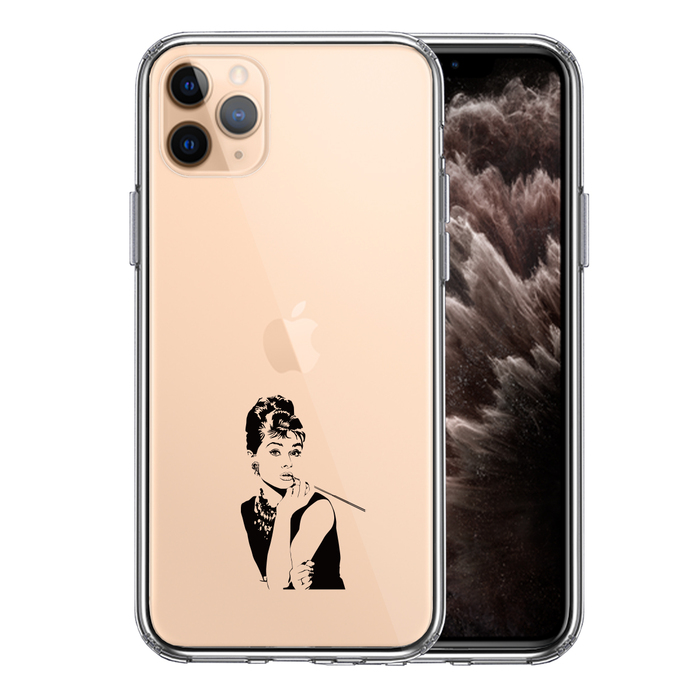 iPhone11pro ケース クリアオードリー ヘプバーン スマホケース 側面ソフト 背面ハード ハイブリッド-0