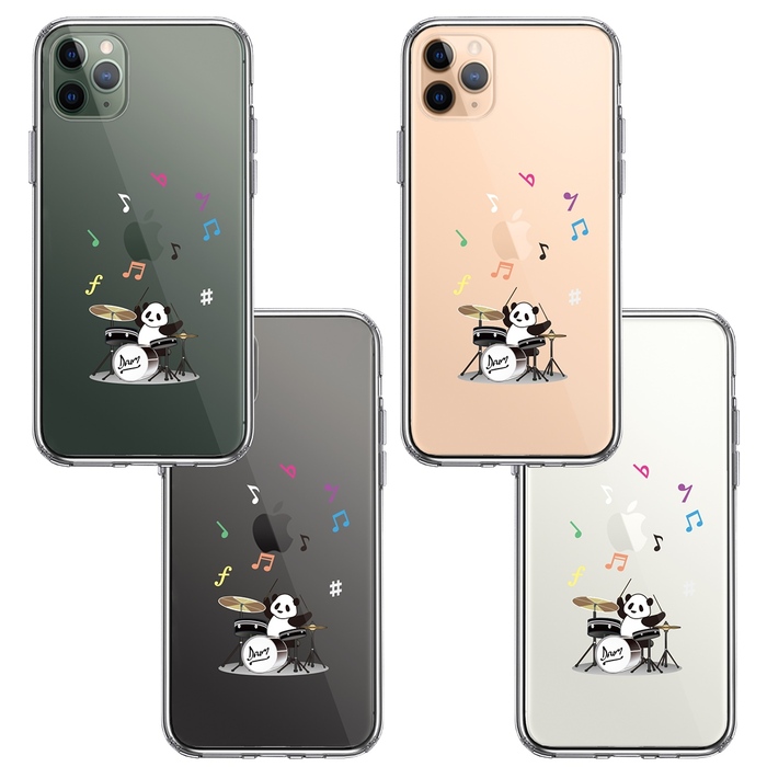 iPhone11pro ケース クリア ドラム パンダ 音符 スマホケース 側面ソフト 背面ハード ハイブリッド-1