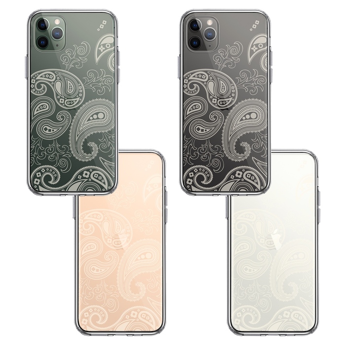 iPhone11pro ケース クリア ペイズリー 柄 ライトイエロー スマホケース 側面ソフト 背面ハード ハイブリッド-1