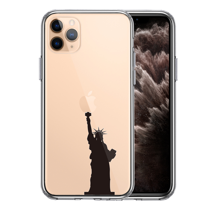 iPhone11pro ケース クリア 自由の女神 スマホケース 側面ソフト 背面ハード ハイブリッド-0