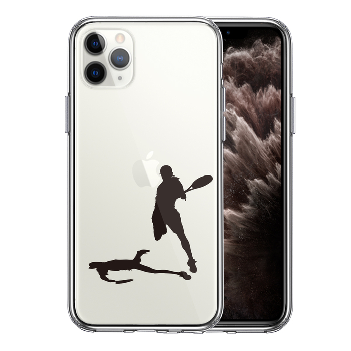 iPhone11pro ケース クリア テニス スマッシュ スマホケース 側面ソフト 背面ハード ハイブリッド-0