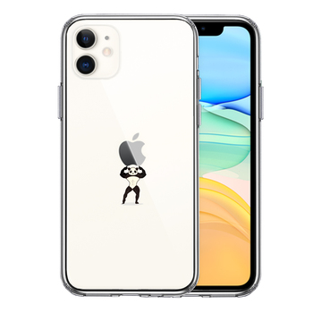iPhone11 ケース クリアパンダ 重量挙げ まっちょ 感 スマホケース 側面ソフト 背面ハード ハイブリッド-0