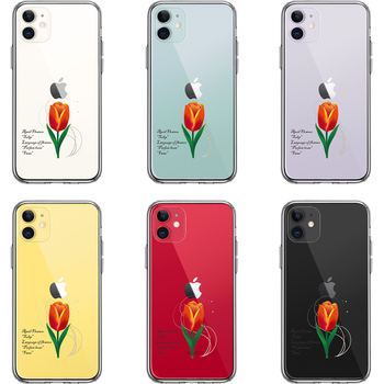 iPhone11 case clear 4 month birth flower tulip flower words attaching smartphone case side soft the back side hard hybrid -1