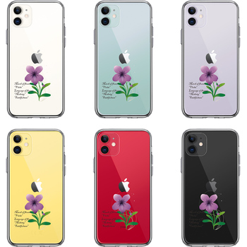 iPhone11 ケース クリア  3月生まれ 花 一輪花 すみれ 花言葉 付き スマホケース 側面ソフト 背面ハード ハイブリッド-1