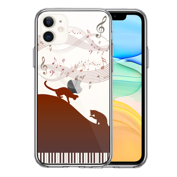 iPhone11 case clear piano Silhouette cat Brown smartphone case side soft the back side hard hybrid -0