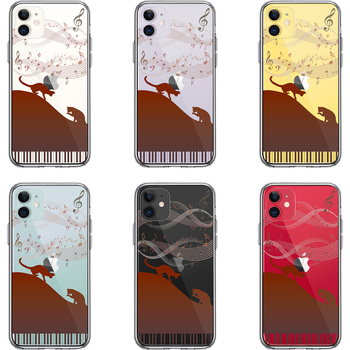 iPhone11 case clear piano Silhouette cat Brown smartphone case side soft the back side hard hybrid -1