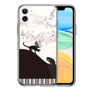 iPhone11 case clear piano Silhouette cat black smartphone case side soft the back side hard hybrid -0